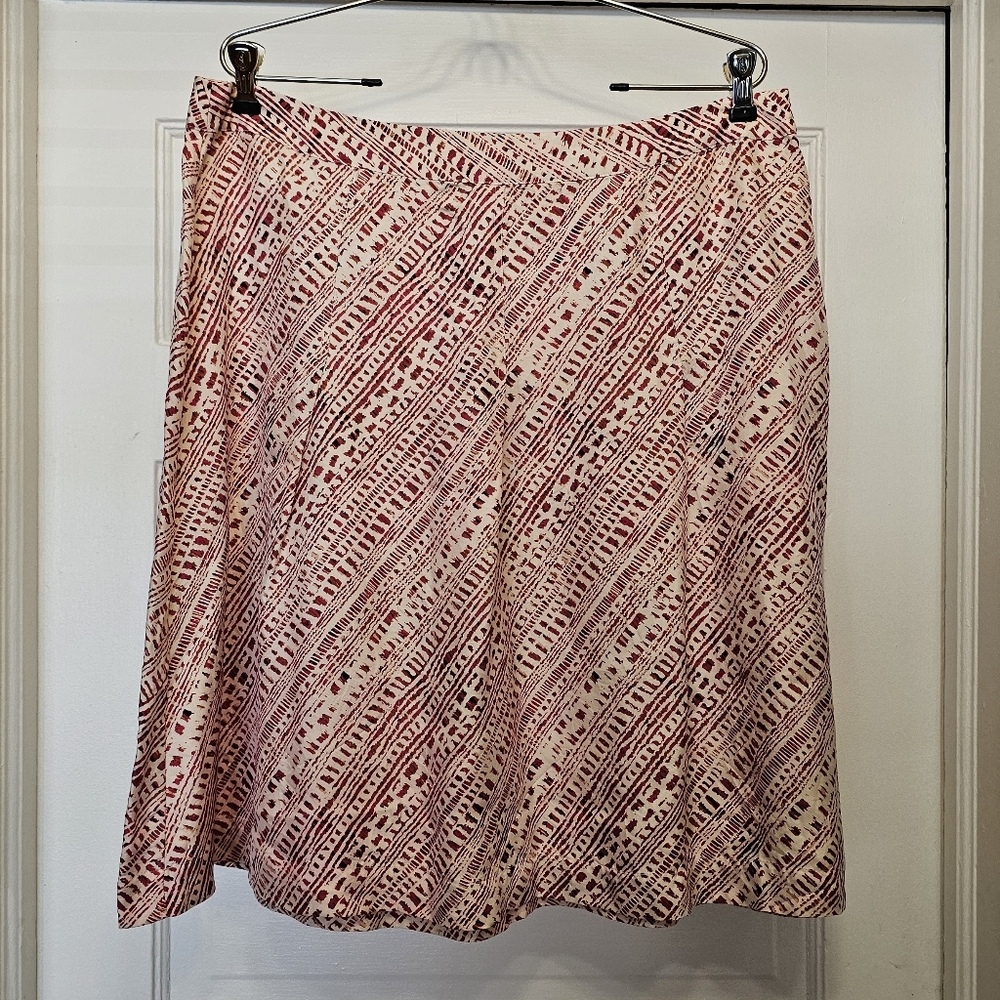 Merona 100% Silk Lightweight‎ Dark Pink And Ivory Patterned A-Line Skirt Size 16